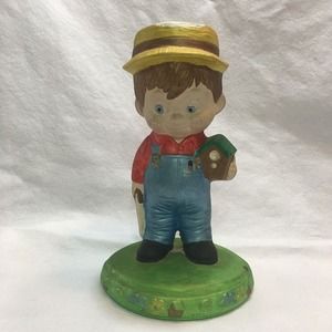 Vintage Ceramic Boy Holding Birdhouse & Saw Hand Painted Ceramichrome, Inc. 1973